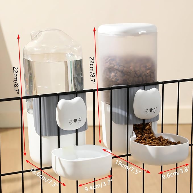 Hanging Automatic Food and Water Dispenser for Rabbit, Guinea Pig, Ferret, Bunny Cage Accessories, Feeder Bottle Combo (Grey)