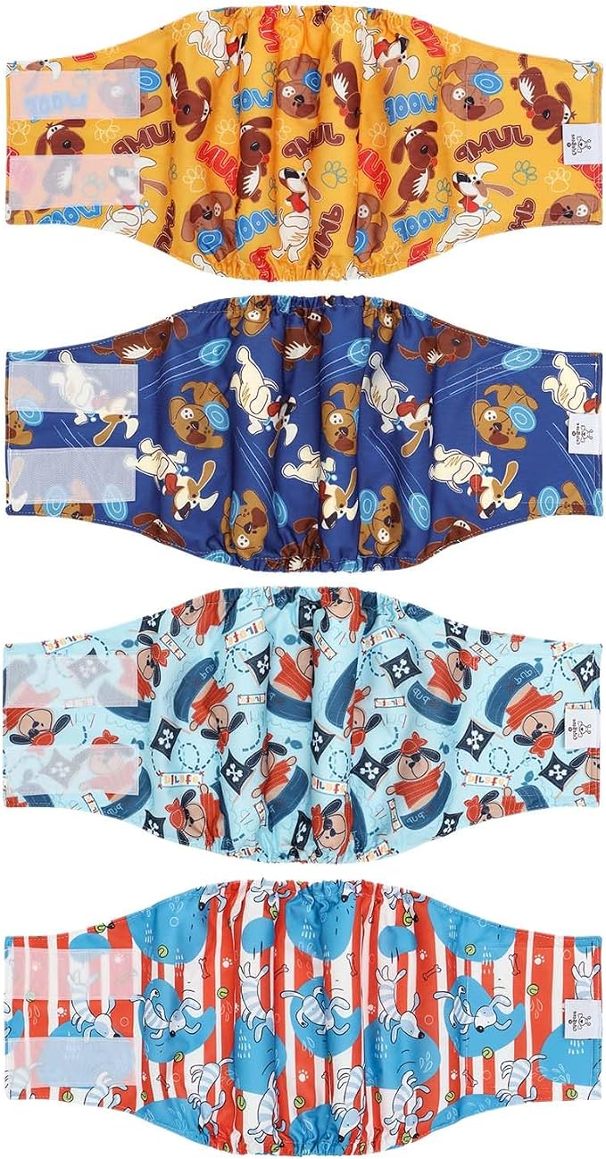 CuteBone Dog Diapers Male 4 Pack Puppy Wraps Reusable Doggie Belly Bands for Male Dogs Small Medium Large
