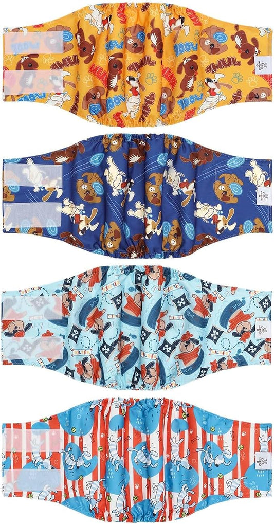 CuteBone Dog Diapers Male 4 Pack Puppy Wraps Reusable Doggie Belly Bands for Male Dogs Small Medium Large