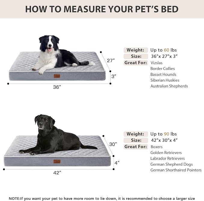 WNPETHOME Orthopedic XL Dog Beds Large Sized Dog, Waterproof Extra Large Dogs Bed with Removable Washable Cover, Multi-Needle Quilting Dogs Crate Bed