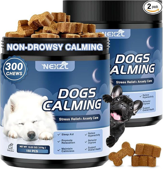 Calming Chews for Dogs 300 Treats, Melatonin for Dogs, Anxiety Relief and Stress Chews, Sleep Aid for Small/Medium/Large Dogs - Fireworks Barking, Thunder, Separation Vet Approved Chicken Flavor