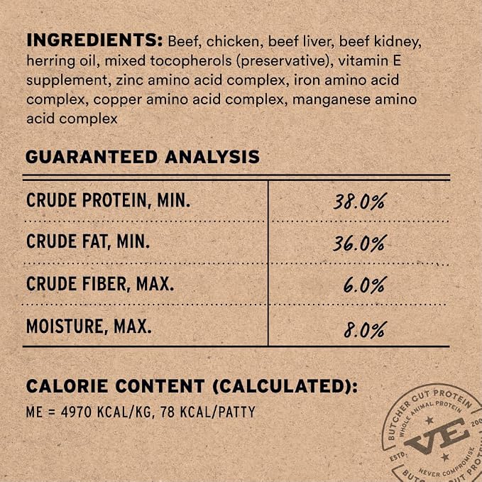 Vital Essentials Freeze Dried Cat Food, Raw Beef & Chicken Mini Patties | Complete Meal or Topper | Easy to Portion and Rehydrate | High Protein, Grain Free Dry Cat Food | 8 oz Bag