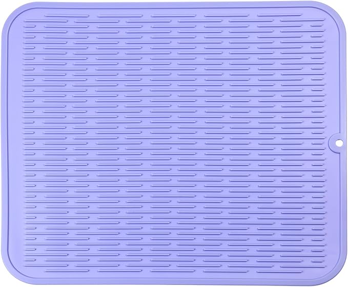 MicoYang Silicone Dish Drying Mat for Multiple Usage,Easy clean,Eco-friendly,Heat-resistant Silicone Mat for Kitchen Counter or Sink,Refrigerator or Drawer Liner Light Purple XL 18 inches x 16 inches