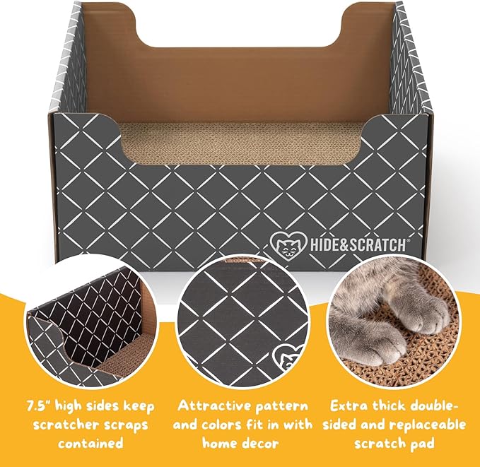 2X Hide & Scratch Cat Scratcher Boxes Plus 2 Scratch Pad Refills