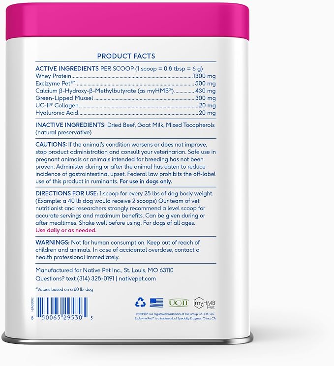 Native Pet Omega 3 Fish Oil for Dogs 16Oz & Advanced Care Hip & Joint Supplement for Dogs 12.7Oz Powder for Mobility & Movement - Supports Healthy Skin, Coat, Joints, Cartilage & Muscle