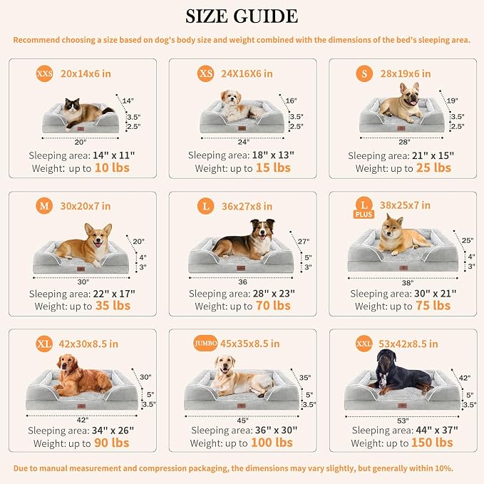 Comfort Expression Orthopedic Dog Bed for Extra Large Dogs 53x42 Inch, Waterproof Egg Crate Foam XXL Pet Bed with Removable Bolsters, Dog Couch with Washable Cover & Non-Slip Bottom, Grey White
