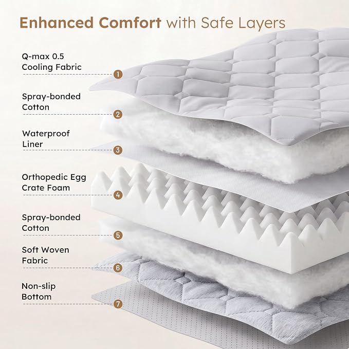 ZOMISIA Reversible Warm & Cooling Dog Bed for All Season Q-Max 0.5, Orthopedic Dog Bed Matrress for Large Dogs, 3" Thick Egg Crate Foam Pet Bed with Detachable Non-Slip Bottom, Waterproof Cover