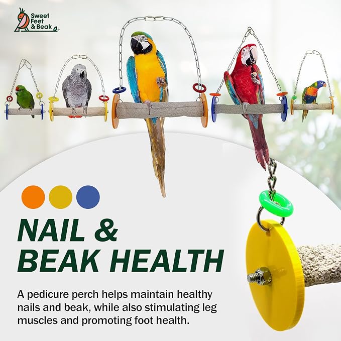 Sweet Feet and Beak Roll Bird Swing - Pumice Perch Bird Toys Trims Nails and Beaks, Safe Bird Cage Accessories for Small and Large Birds, Swinging Toys Birds Will Love, Large 10.5 Inches - Orange