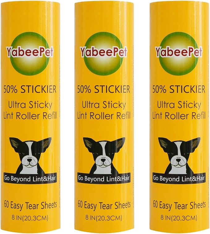 8 inch Large Surface Roller Refill for Scotch-Brite 50% Stickier Lint Roller, Works Great On Pet Hair (60 Sheets per Roll, 3 Pack Refills)