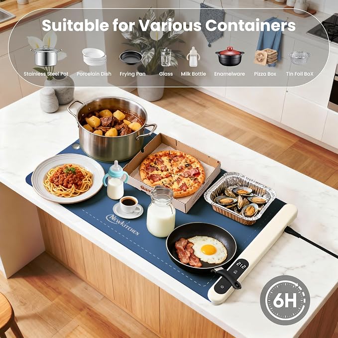 Warming Mat for Food, 24"x15" Food Warming Mat 6 Temperature & 6 Timer Settings Upgrade Graphene Fast Full Surface Heating-Versatile Food Warmer for Gatherings, Parties, Everyday Use-Fruit Frost Blue