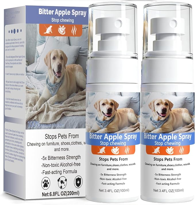 2 Bottles Bitter Apple Spray for Dogs – No Chew Spray for Dogs – Stop Chewing & Licking, Natural Bitter Taste Dog Training Spray, Non-Toxic & Safe for Furniture, Shoes & More