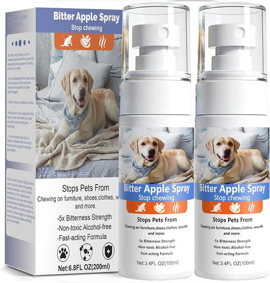 2 Bottles Bitter Apple Spray for Dogs – No Chew Spray for Dogs – Stop Chewing & Licking, Natural Bitter Taste Dog Training Spray, Non-Toxic & Safe for Furniture, Shoes & More