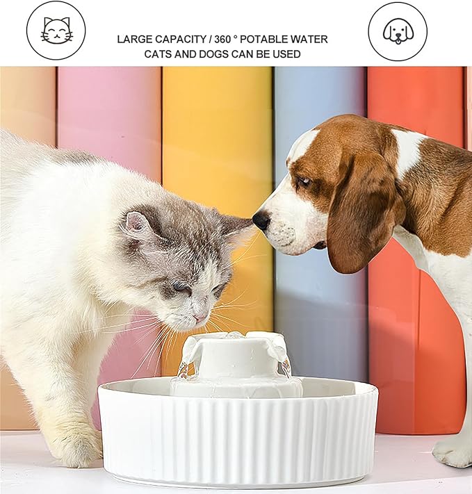 Ceramic Cat Water Fountain with 9 Filters 3 Sponge Cats Tower Water Dispenser 2.1L/71.02oz Dog Water Bowl Dispenser Cat Fountain for Cats Indoor Ultra Quiet Pump Pets Water Bottle Light Blue