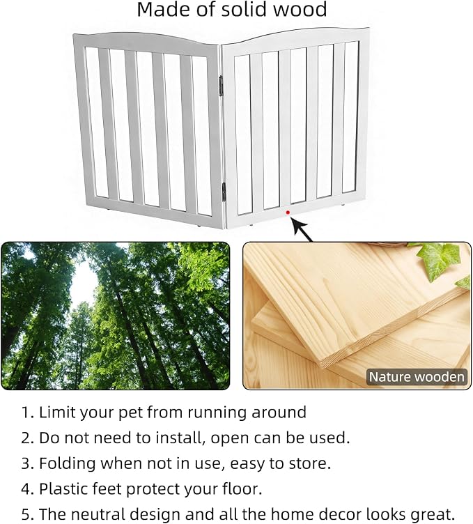Freestanding Dog Gate Indoor,Doggie Gate Foldable Pet Gates for Doorways,Stairs or Hallways, Wooden White Pet Gate for the House, Pet Fence,24 "Height-2 Panels