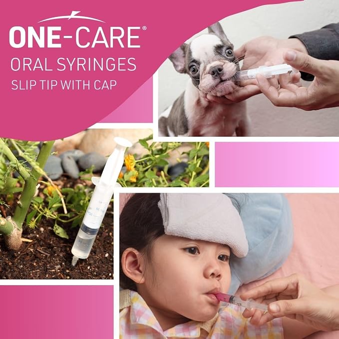 100 Pack, ONE-CARE 10ml Oral Syringe with Cap - Sterile, Individually Wrapped - (100 Syringes 10ml), Slip Tip, Uses include oral administration of medicine for infants, adults and animals