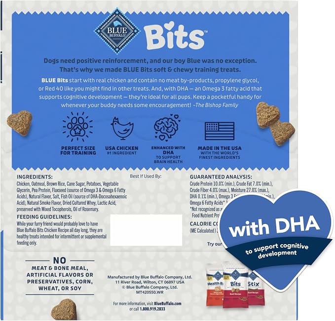 Blue Buffalo Blue Bits Natural Soft Moist Training Dog Treats Togo Chicken Recipe Bags, Contains Twelve (12) oz Bags