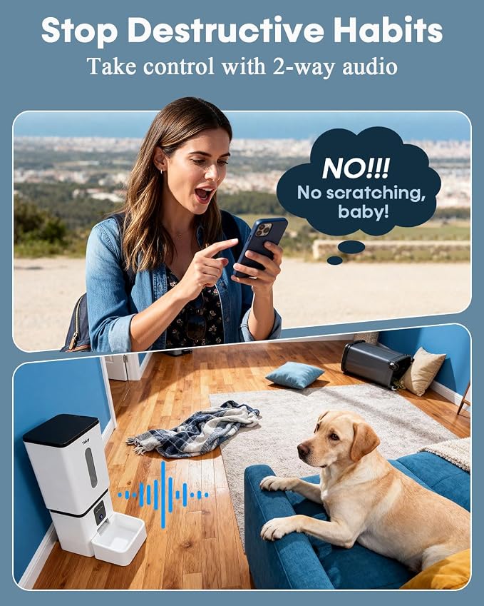 Automatic Dog Feeder Large Breed with Camera - 12L/50 Cups Anti-Clog Dog Food Dispenser for Kibble up to 20mm/0.78 in - WiFi App Scheduling & HD 1080P Camera for Remote Mealtime Check-Ins by Yakry