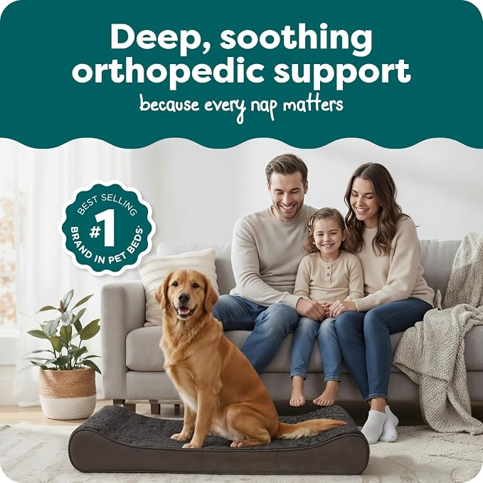 FurHaven Orthopedic Dog Bed for Large Dogs, Luxe Lounger Contour Mattress with Solid Orthopedic Foam Slab for Joint Support, Removable Washable Cover, Jumbo XL, Plush Suede, Chocolate