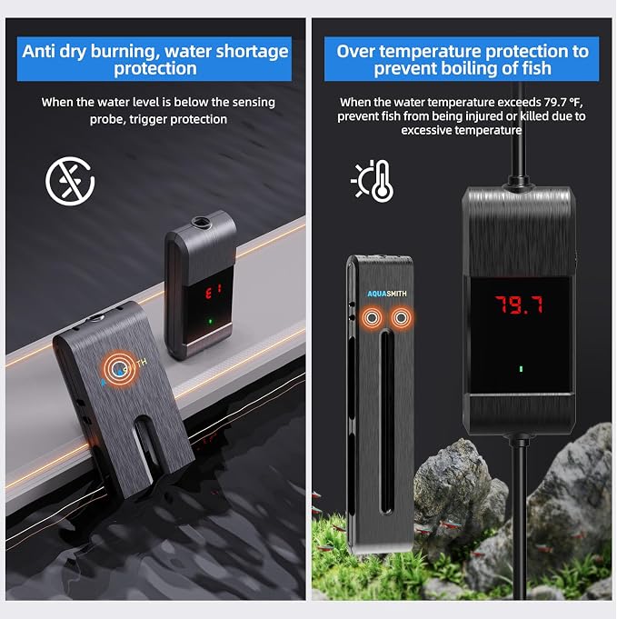 AQUASMITH Aquarium Heater,800W Fish Tank Heater,Suitable for 120-150 Gallon Fish Tank,Dual-chip Intelligent Temperature Control,Has a Variety of Intelligent Security Protection Functions