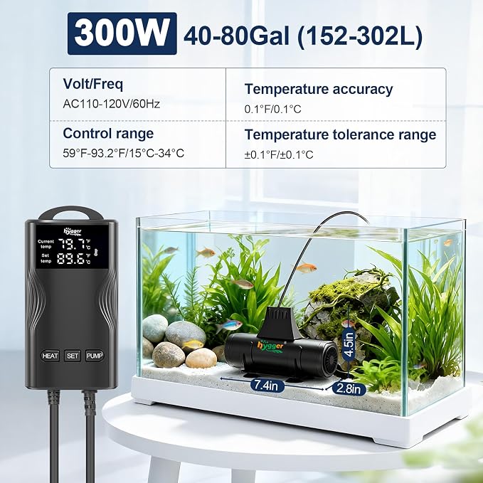 hygger Aquarium Heater with Upgrade Water Circulatio,Submersible Fish Tank Water Heater Digital Display,Auto Temperature Control for Freshwater Saltwater Safety Shut-Off Protection (1000W,130~260Gal)