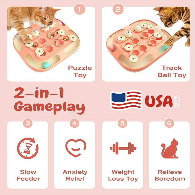 KADTC Large Size 2-in-1 Cat Puzzle Feeder Toy & Track Balls for Indoor Cats | Treat puzzle + 2 track balls, 2 levels, no loose parts deliver longer, advanced mental stimulation and active energy burn.