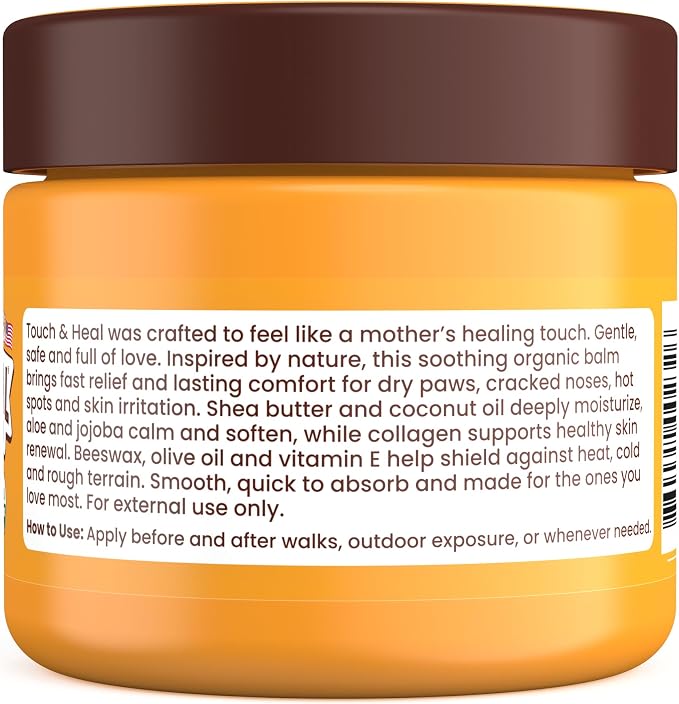 Petsmont Touch & Heal Organic Paw Balm for Dogs 2oz - Cream Lotion Protection Moisturizer Nose Natural Soother Hot Pavement Wax Dry Paws Cracked Butter Protectors Pad Snout Puppy Elbow Foot Pet