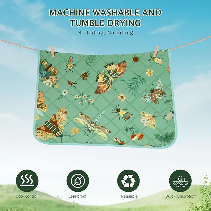 IEUUMLER Washable Pee Pads for Dogs, 2 Pack Insect Pattern Reusable Waterproof Puppy Potty Pads, Non-Slip Absorbent Pet Training Pads for Playpen Crate Bed EU014