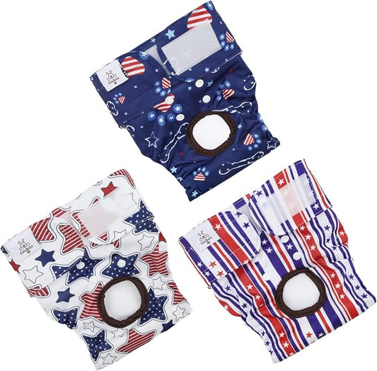 CuteBone Dog Diapers Female Washable Small Medium Large 3 Pack Reusable Doggie Diapers 4th of July Puppy Period Pants for Doggy Heat Cycle Peeing