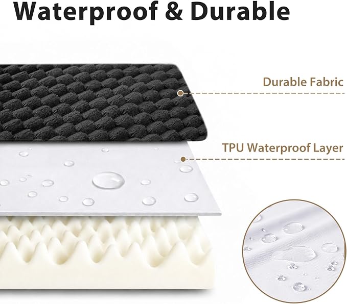 LEXTRO XXL Waterproof Orthopedic Dog Bed for Crate Mat, 47x29 Extra Large Dog Bed Washable with Removable Washable Cover, Comfortable Dogs Crate Pad for Large Size Dogs, Black