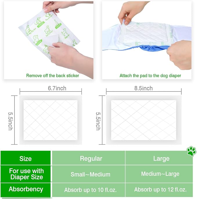 Dog Diaper Liners 150ct Super Soft and Absorbent Dog Diaper Booster Pads for Male Dog Belly Bands or Female Dog Diapers (Long, 150pcs)