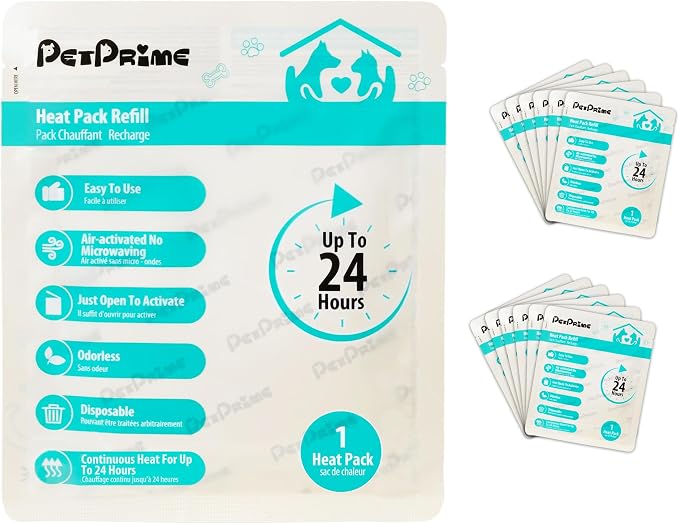 Pet Prime 12-Pack Disposable Heat Packs,24-Hour Odorless Warmth for Heartbeat Plush Toys,Soothing Comfort for Anxious Pets
