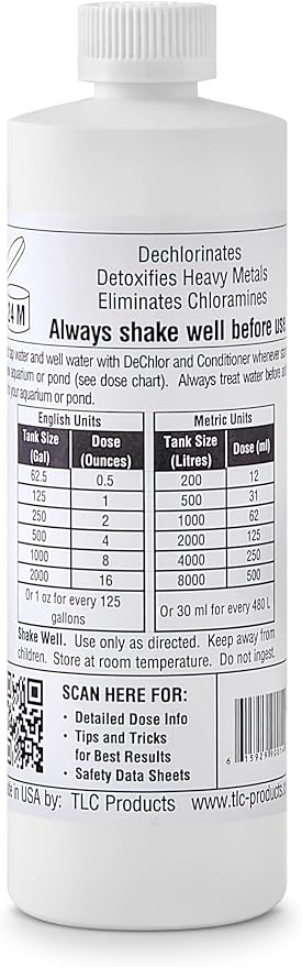 TLC Products, DeChlor & Conditioner, Aquarium Water Treatment, for Freshwater and Saltwater, 16 fl oz