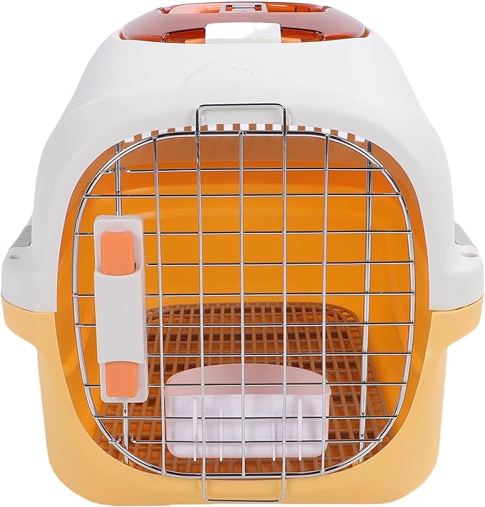 Pet Carrier, Airline Approved 2 Door Top and Front Load Hard Sided Dog Crate, Cat Carrier with Detachable Design Skylight Handle for Cats Small Dogs Travel (Yellow)