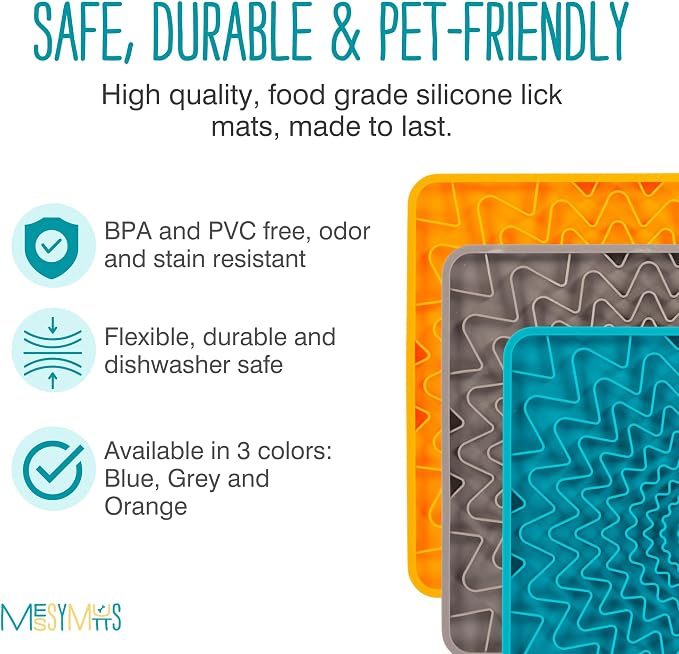 Messy Mutts Framed Silicone Therapeutic Licking Mat | 9.5" x 9.5" | Slow Feeder Mat for Boredom & Anxiety | Lick Pad for Dogs & Cats | Orange