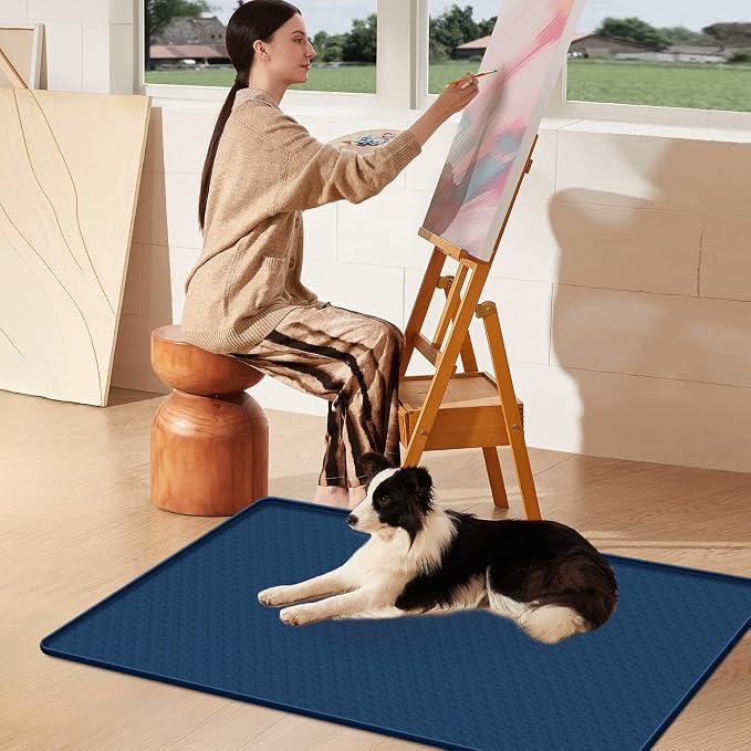 Pee Pads for Dogs, 51" x 25.6" Extra Large Reusable Dog Silicone Mat for Floor Protector, Washable Non-Slip Dog Training Pads for Potty Training (Navy Blue)