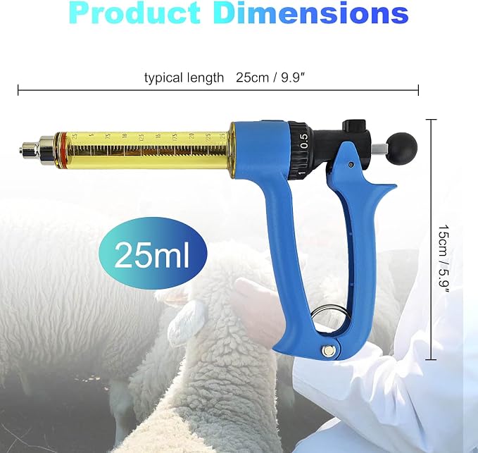25ML Semi-automatic Livestock Syringe, Adjustable Continuous Repeating Cattle Vaccine Luer Lock Cattle Vaccine Gun, Veterinary Syringe for Cow Goat Sheep Pig
