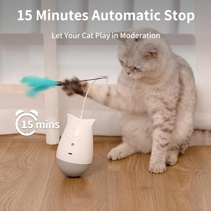 DOEL Cat Toys Interactive for Indoor, Rechargeable Automatic Rotating Feather Wand Toy, Tumbler Design, Electric Fun Tracker Exercise Gift, Stimulate to Chase and Hunting, for Bored Cats Kitten