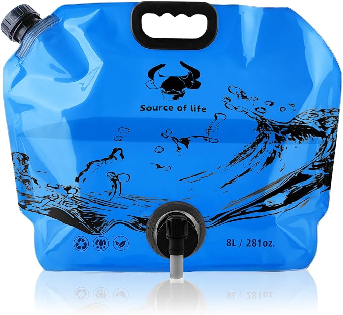 Water Jug Camping 2.1 Gallon Collapsible with Spigot, BPA Free Portable Water Pouch Foldable Water Bags for Outdoor Hiking, Travel and Emergency & Water Storage Containers (Blue-1Pcs)