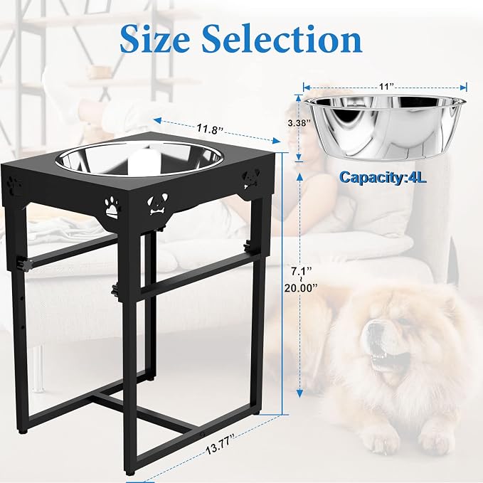 Raised Dog Bowl for Large Dogs,Elevated Dog Bowls Steel Dog Bowls for Food & Water (DB05-BLACK, 20inch 4L)