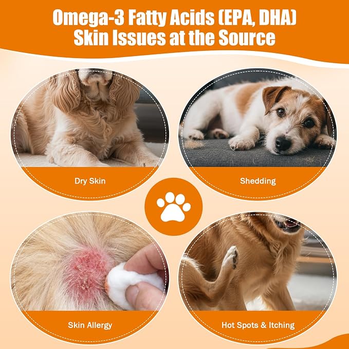 Omega 3 Fish Oil Skin & Coat Supplement for Dogs - 120 Chicken Flavor Chews | EPA & DHA - Relieves Itchy Skin, Reduces Shedding, Supports Hip & Joint, Immune Health
