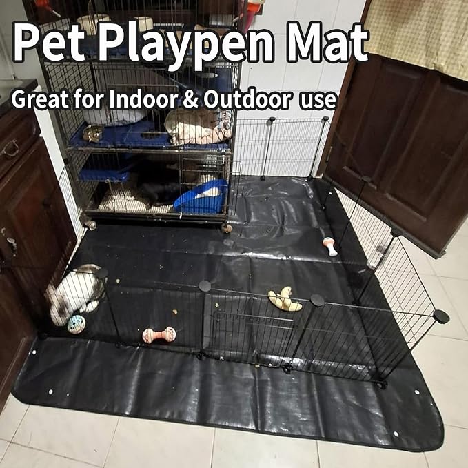 Small Animal Cage Liner & Sisal Mat Set – Waterproof Playpen Floor Protector + Natural Rabbit Chew Pad for Digging, Grinding, and Resting (Reusable 59"x39" Mat + 2Pcs 16"x12" Scratch Pads)