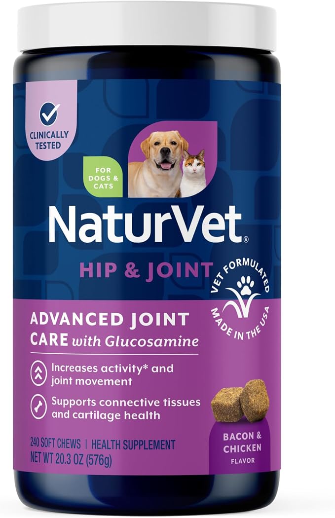 NaturVet Arthrisoothe Glucosamine for Dogs – Dog Supplement with Glucosamine, MSM, Chondroitin & Hyaluronic Acid – ArthriGold Level 3 – 240 Soft Chews