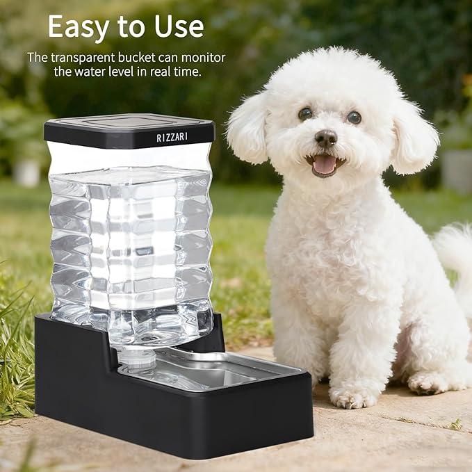 RIZZARI 8L Gravity Dog Water Dispenser, Filter-Free Pet Water Bowl with Low Maintenance Design, Spill Resistant Indoor Waterer for Medium Dogs, Cats & Apartment Homes