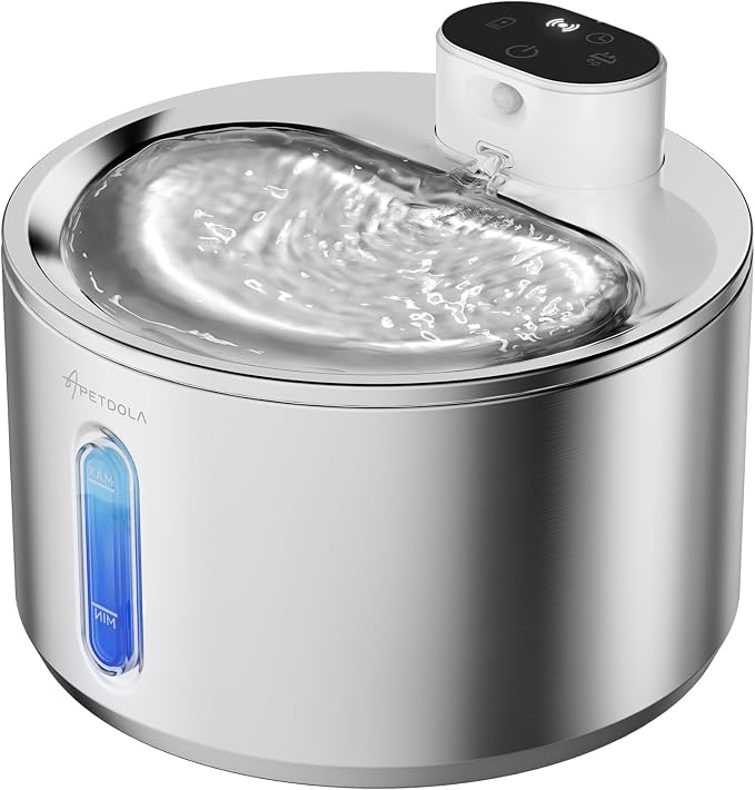 Cat Water Fountain Stainless Steel,135fl-oz/4L Wireless Cat Fountain Battery Operated Pet Fountain with 5 Filters for Dogs Cats Indoor