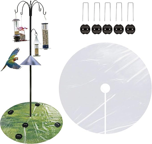 2 PCS 47.24 Inch Round Bird Seed Catcher for Pole - Clear PE Outdoor Mat for Under Bird Feeder, Lawn Protector, Waterproof Tear-Resistant Tray, Fits Shepherd Hooks/Bird Poles