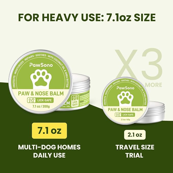 PawSono Lick-Safe Dog Paw & Nose Balm with Coconut Oil | All-Natural Moisturizer & Soother for Dry, Cracked Pads & Snout | Summer Hot Pavement & Sand Paw Wax, Nose Butter for Bulldogs (7.1 oz / 200g)