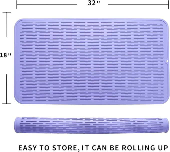 MicoYang Silicone Dish Drying Mat for Multiple Usage,Easy clean,Eco-friendly,Heat-resistant Silicone Mat for Kitchen Counter or Sink,Refrigerator or Drawer Liner Light Purple 4XL 32 inches x 18 inches
