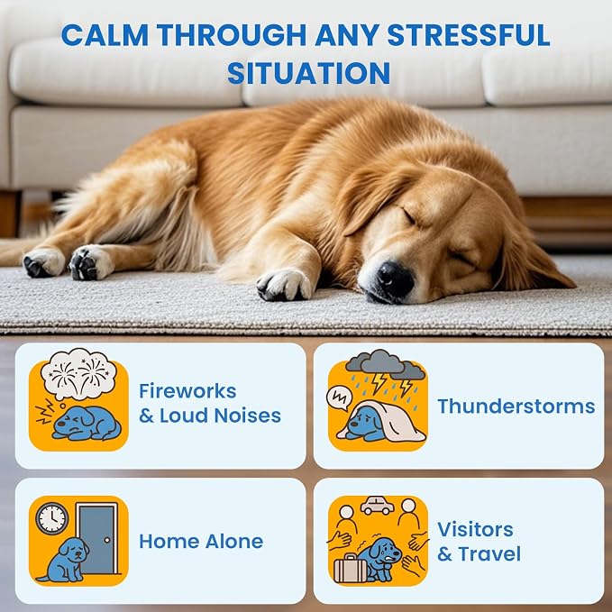 Dog Calming Pheromone Diffuser Kit, 120 Days Long Lasting Calming Diffuser for Dogs, Relieves Anxiety, Barking, Fighting, Destructive Behavior & Accidental Peeing, 2 Diffusers 4 Refills, Odorless