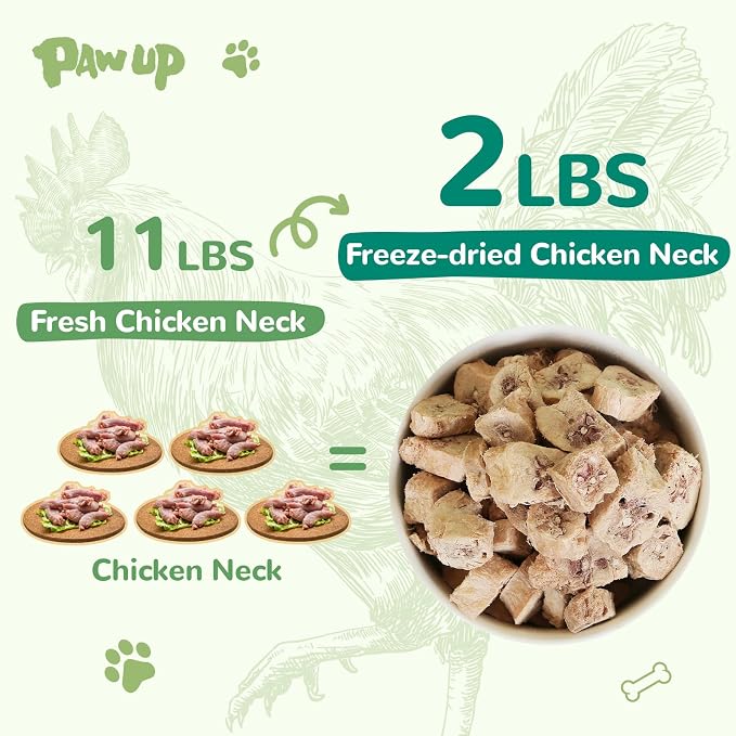 PAWUP Freeze Dried Chicken Necks, Freeze Dried Chicken Heart Pet Treats, High Protein Freeze-Dried Pet Food for Dogs, Cats, Fresh Ingredient