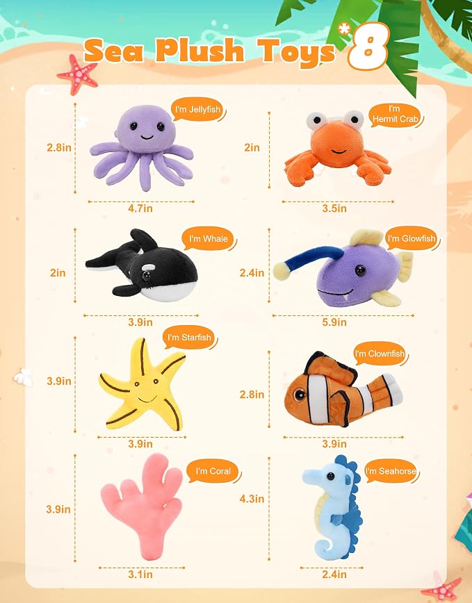 Muiteiur 9-Piece Conch Shell Stuffed Animals with Sea Creatures Inside, 12.6" Soft Ocean Plush Toys for Kids Ages 3+, Hide and Seek Interactive Playset for Birthday, Baby Shower & Nursery Decor